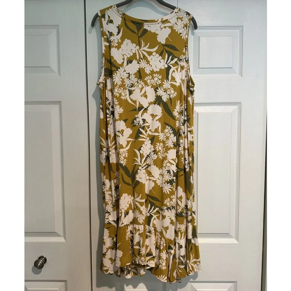 LOGO Lori Goldstein Gold Floral Print Sleeveless Dress - Picture 2 of 5